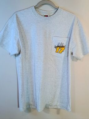 Vintage 90s Y2K NASCAR Gray Pocket Tee with Yellow '17' Graphics